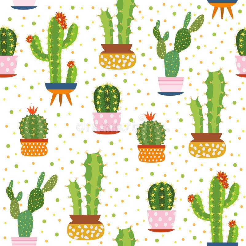 Cactus seamless pattern on black 