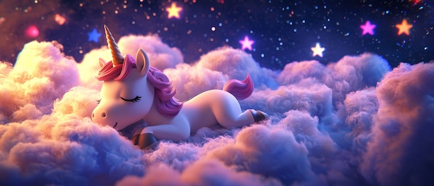 White unicorn flying in the sky Wall 