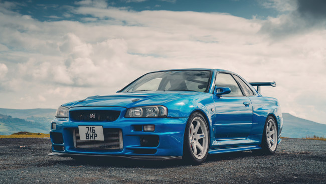 Обои nissan, skyline, blue, gtr, r34, turbonetics на телефон 