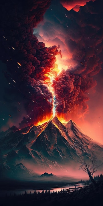 volcano, art, lava, gloomy 