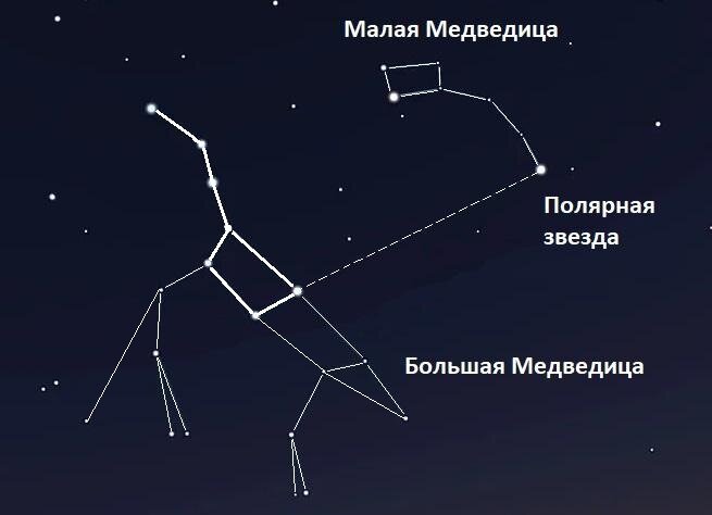 Созвездие Малая и Большая Медведица на карте звездного неба 