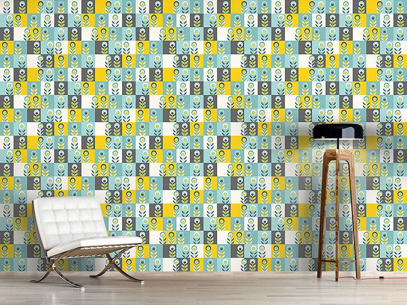 Hennika Blue Patchwork Wallpaper 