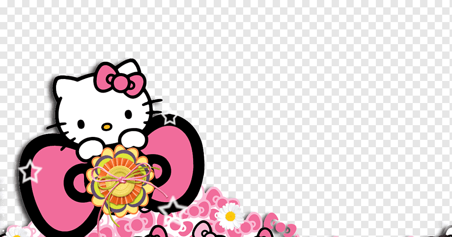 Синий фон с рисунком кошек и надписью hello kitty на нем 