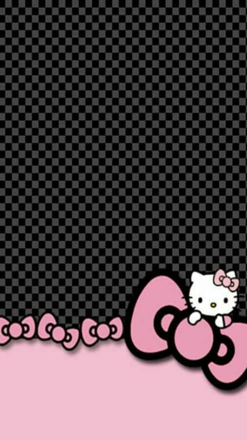 Black Grid Cute Pink Hello Kitty 