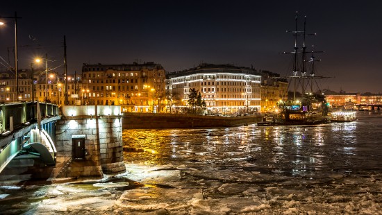 Обои вода, ночь, мост, город, огни, Питер, Санкт-Петербург 