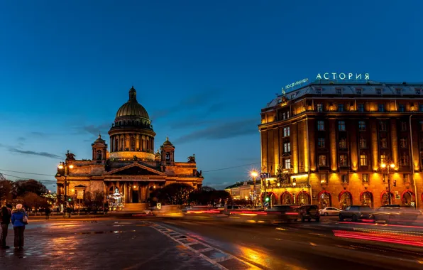 Обои петербург, питер ночью, невский, дума, золотистая 