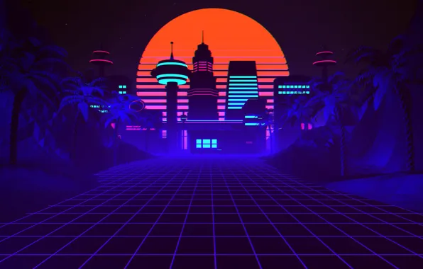 style synthwave palm tree scene 