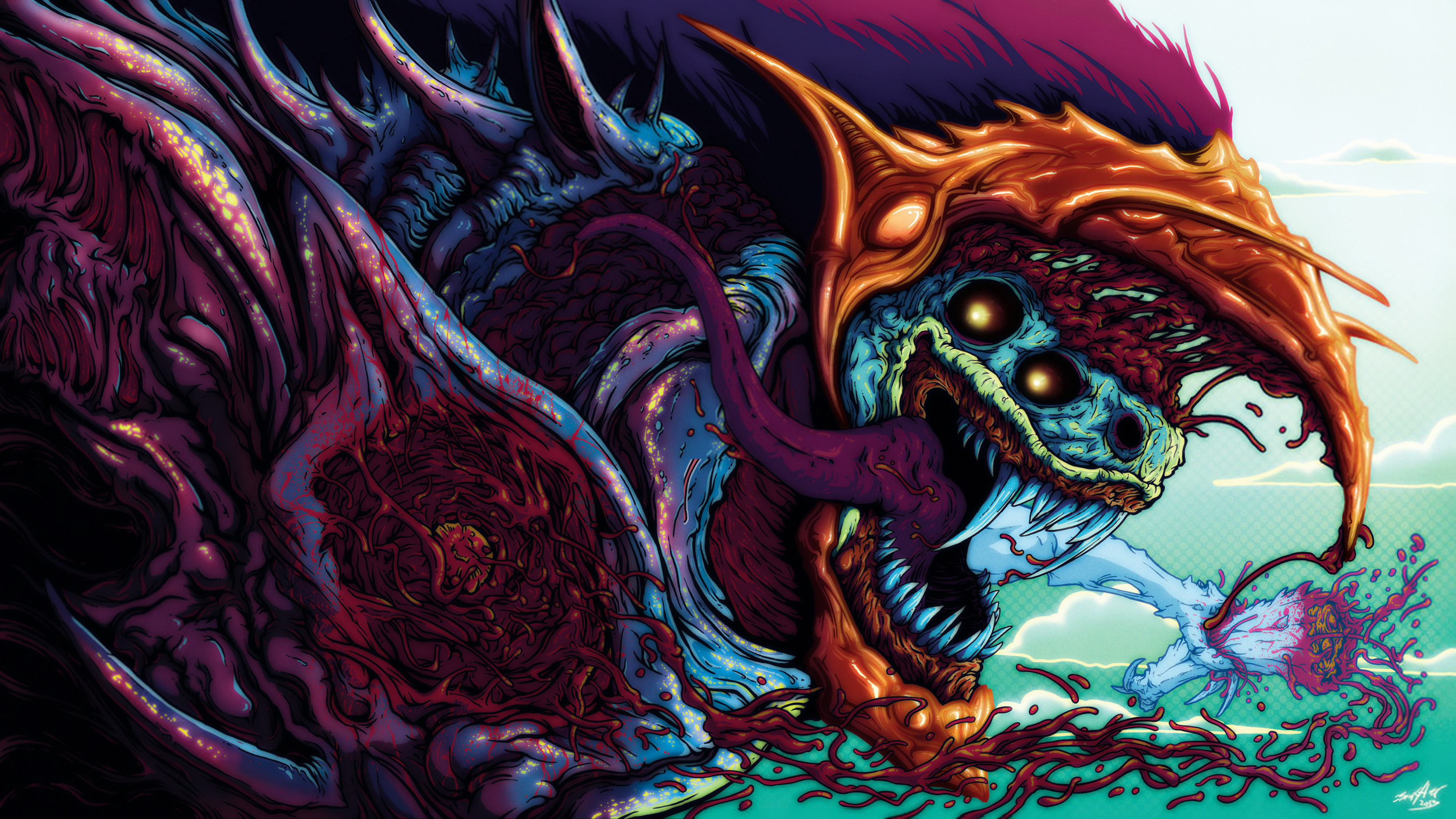 Hyper Beast, красный и синий абстрактное искусство, Игры 