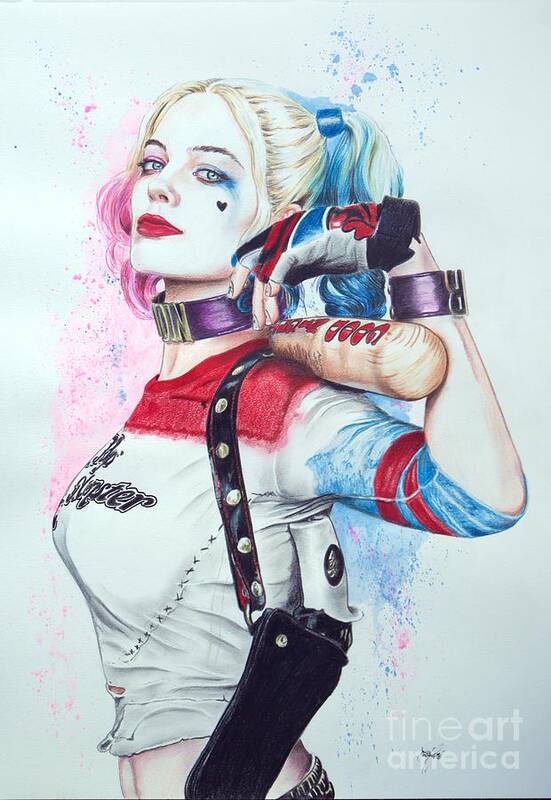 Harley Quinn Colored Pencil Square Art 