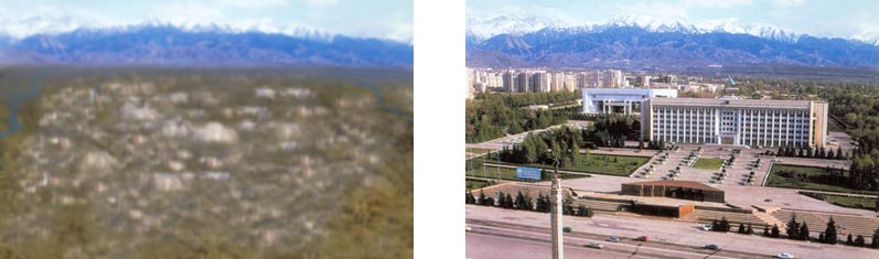 View of the city Almaty from above during the smog in winter 