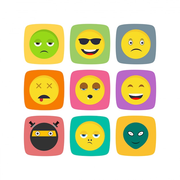 Различные виды Emoji на белом фоне 