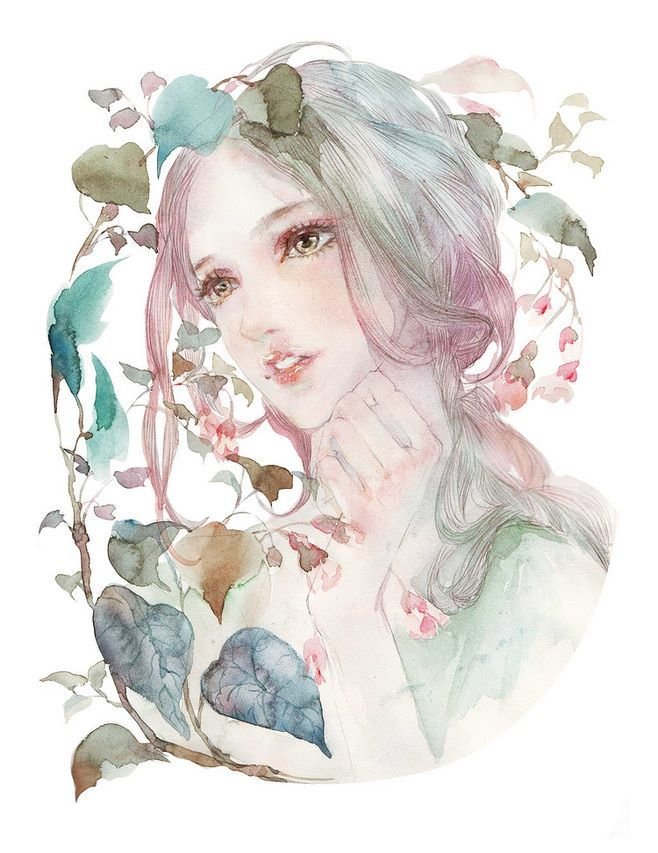 Watercolor drawing of a beautiful girl 