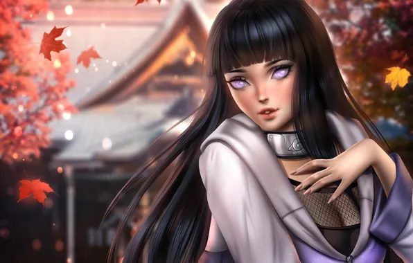 Обои на рабочий стол Хината Хьюга / Hinata Hyuga думает о 