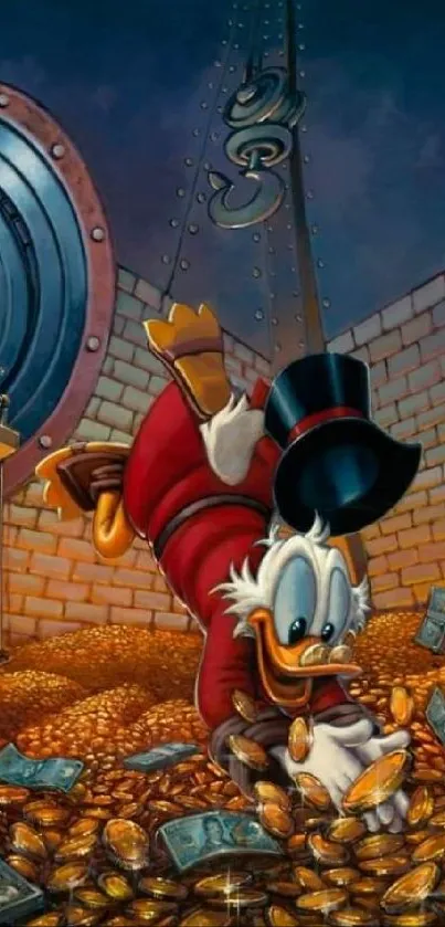 Scrooge McDuck on the money background 